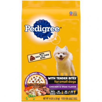 Pedigree Complete Nutrition Tender Bites Small Breed Adult Dry Dog Food Chicken & Steak, 14 lb