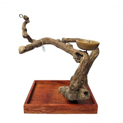 Small Java Wood Table Top Play Stand. 15"x10"x15" Base, Tree, and 1 Bowl